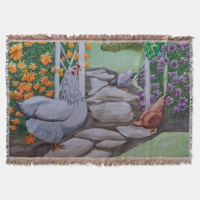 Happy Chicken Park Throw Blanket (Front)