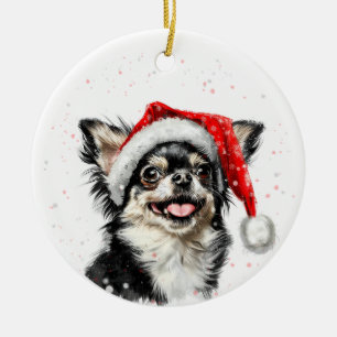 Happy Chihuahua Dog Christmas Personalized Ceramic Ornament
