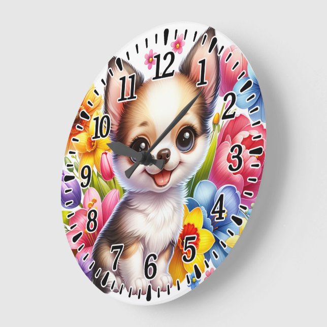 Happy Chihuahua Large Clock (Angle)