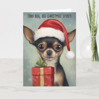 Happy Chihuahua Santa with Gift Christmas Card