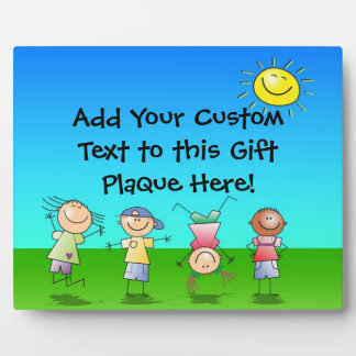 Happy Children Play in Sun, Kids Outdoors Plaque