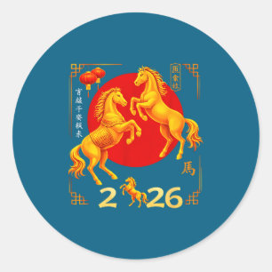 Happy Chinese Horse Classic Round Sticker