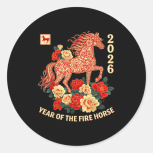 Happy Chinese Lunar New Year Of The Horse 2026 Kid Classic Round Sticker