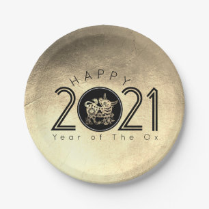 Happy Chinese Metal Ox New Year 2021 PP Paper Plate