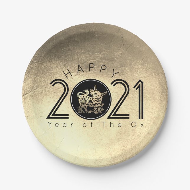 Happy Chinese Metal Ox New Year 2021 PP Paper Plate (Front)