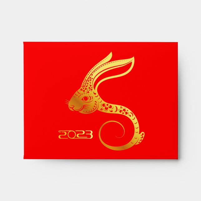 Happy Chinese New Year 2023 Gold RABBIT 中国传统新年 Red Envelope (Front)