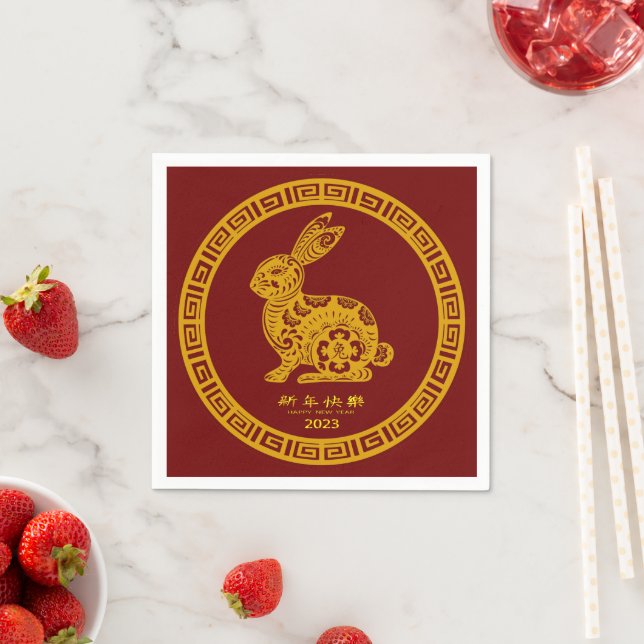 Happy Chinese New Year 2023 Rabbit  Red Gold Napkin (Insitu)