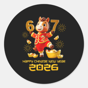 Happy Chinese New Year 2026 Funny Horse 6 7 Meme 6 Classic Round Sticker