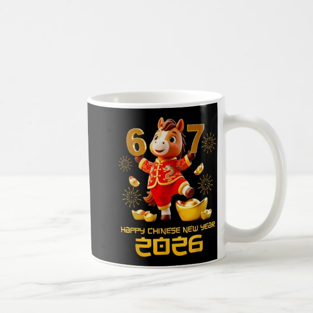 Happy Chinese New Year 2026 Funny Horse 6 7 Meme 6 Coffee Mug (Right)