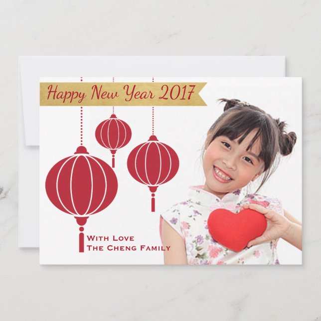 Happy Chinese New Year Editable Holiday Photo Card (Front)