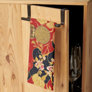Happy Chinese New Year modern asian pattern Kitchen Towel