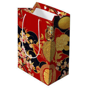 Happy Chinese New Year modern asian pattern Medium Gift Bag