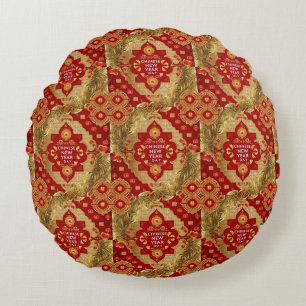 Happy Chinese New Year modern asian pattern Round Pillow