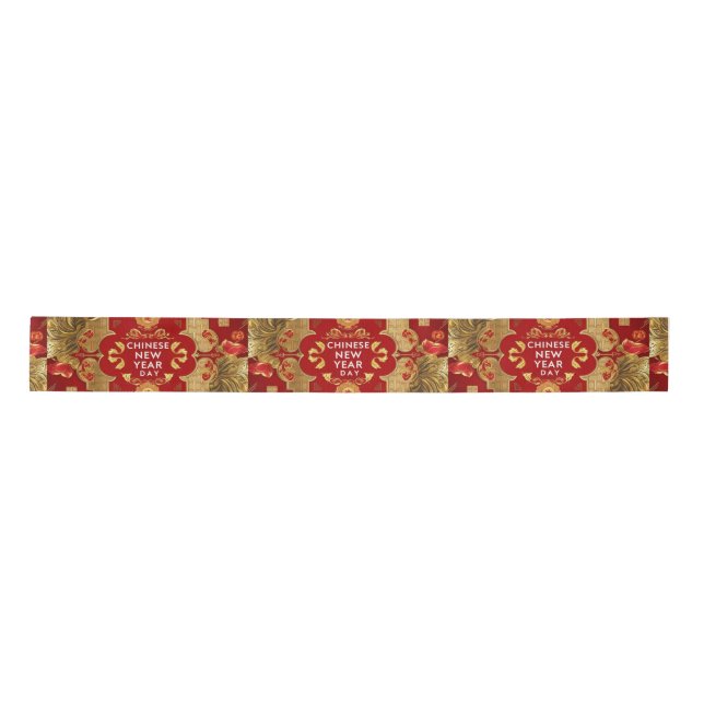 Happy Chinese New Year modern asian pattern Satin Ribbon (Front)
