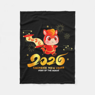 Happy Chinese New Year Of Horse Cartoon Cute For K Fleece Blanket