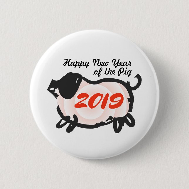 Happy Chinese New Year of The Pig Round Button (Front)