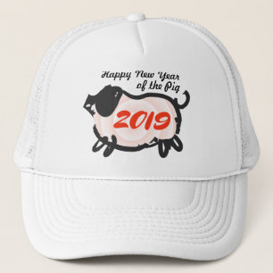 Happy Chinese New Year of The Pig White Trucker H Trucker Hat
