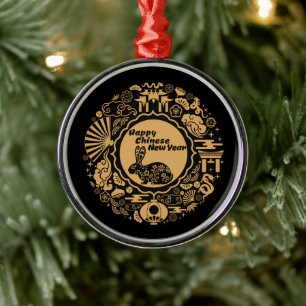 Happy Chinese New Year of the Rabbit Metal Ornament