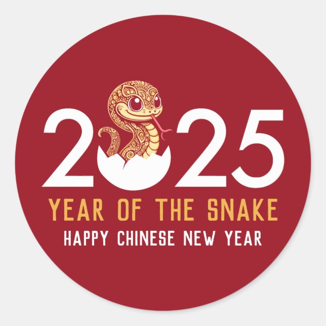 Happy Chinese New Year of the Snake 2025 Classic Round Sticker (Front)