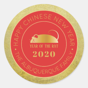 Happy Chinese New Year Rat 2020 Family Name Gold Classic Round Sticker