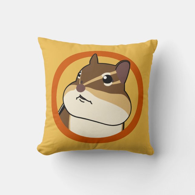 Happy Chippy Orange Throw Pillow! 幸せそうなシマリスのクッション！ Throw Pillow (Front)