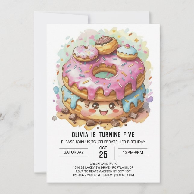 Happy Chocolate Doughnuts Birthday Invitation (Front)