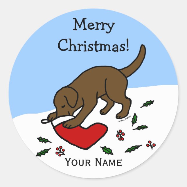 Happy Chocolate Lab Christmas Cartoon Stickers (Front)
