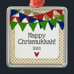 Happy Chrismukkah Christmas and Hanukkah Metal Ornament<br><div class="desc">For the family that celebrates both Christmas and Hanukkah,  this design includes red and green for Christmas AND blue and gold for Hanukkah,  making it the perfect Chrismukkah design! Dated and "Happy Christmukkah!" may be personalized.</div>