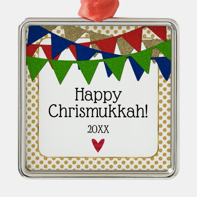 Happy Chrismukkah Christmas and Hanukkah Metal Ornament (Front)