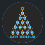 Happy Chrismukkah Dreidel Christmas Tree Hanukkah Classic Round Sticker<br><div class="desc">Happy Chrismukkah Dreidel Christmas Tree Hanukkah</div>