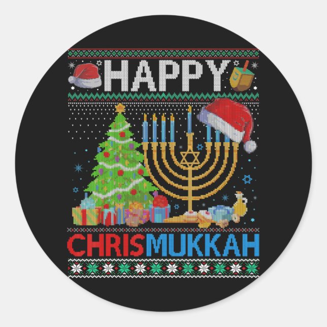 Happy Chrismukkah Funny Jewish Christmas Hanukkah Classic Round Sticker (Front)