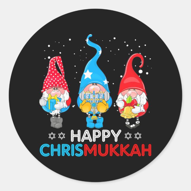 Happy Chrismukkah Gnomes Christmas Hanukkah Classic Round Sticker (Front)