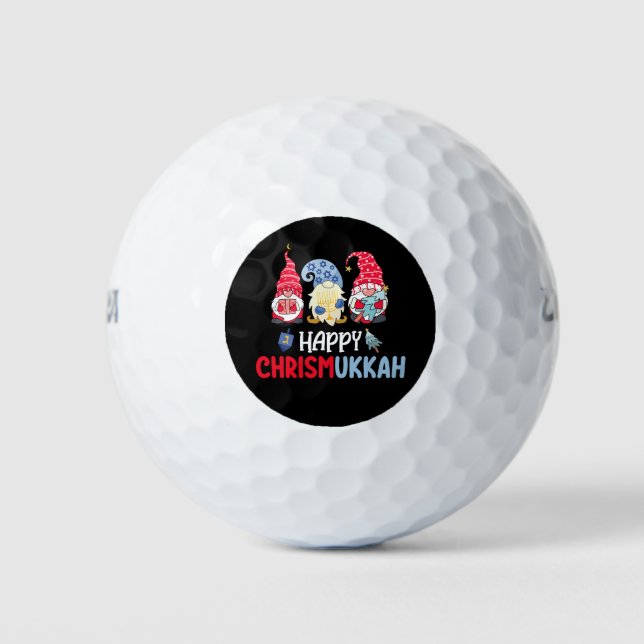 Happy Chrismukkah Gnomes Hanukkah Merry Christmas  Golf Balls (Front)