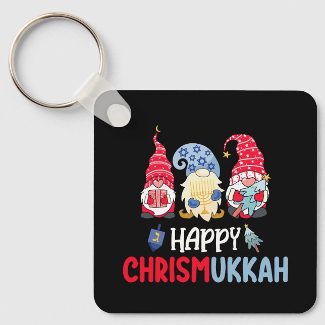 Happy Chrismukkah Gnomes Hanukkah Merry Christmas  Keychain (Front)