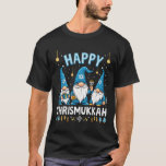 Happy Chrismukkah Gnomes Jewish Hanukkah Christmas T-Shirt<br><div class="desc">Chrismukkah,  Three gnomes,  Jewish holiday,  Christmas,  Hanukkah,  Festive gnomes,  Blue theme,  Holiday season,  Cultural fusion,  Festive celebration</div>