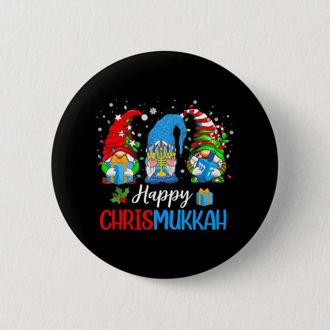 Happy Chrismukkah Gnomes Merry Christmas and 2 Inch Round Button (Front)
