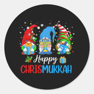 Happy Chrismukkah Gnomes Merry Christmas and Classic Round Sticker