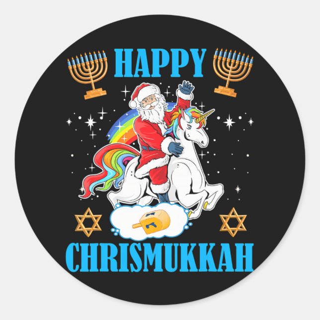 Happy Chrismukkah Hanukkah Christmas Jewish Classic Round Sticker (Front)