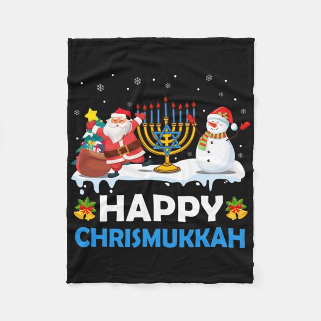 Happy Chrismukkah Hanukkah Fun Merry Christmas Jew Fleece Blanket (Front)