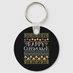 Happy Chrismukkah Hanukkah Ugly Christmas Theme De Keychain