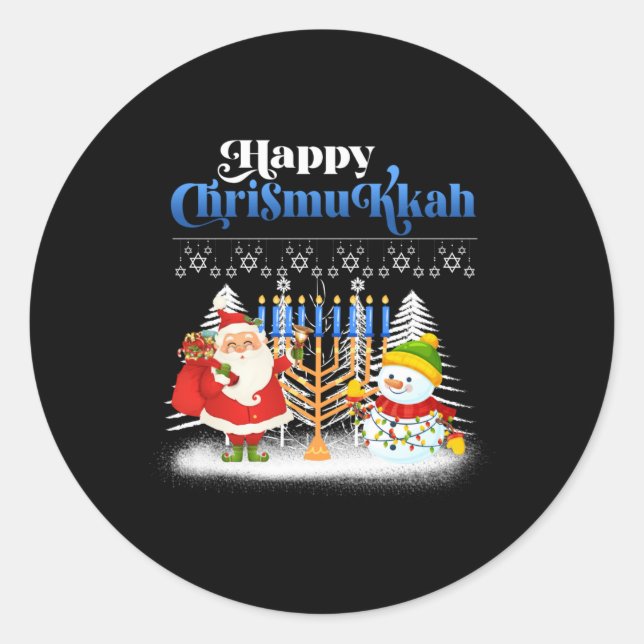 Happy Chrismukkah Jewish Christmas Hanukkah T Shir Classic Round Sticker (Front)