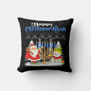 Happy Chrismukkah Jewish Christmas Hanukkah Throw Pillow