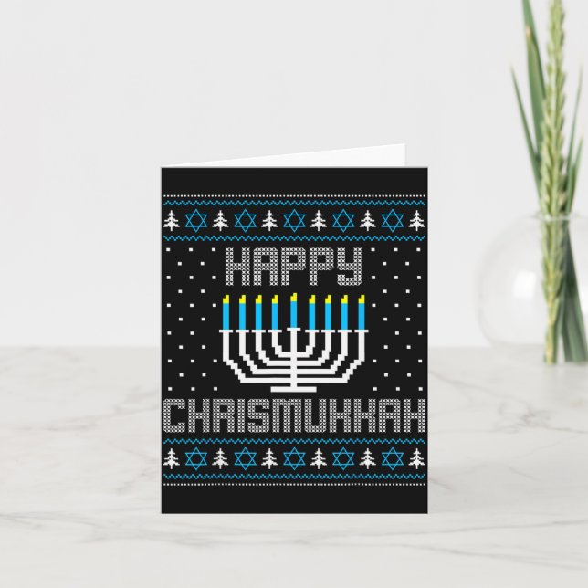 Happy Chrismukkah Menorah Ugly Sweater Christmas H Card (Front)