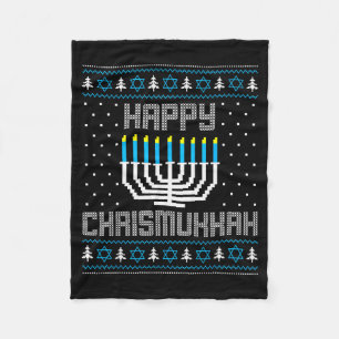 Happy Chrismukkah Menorah Ugly Sweater Christmas H Fleece Blanket