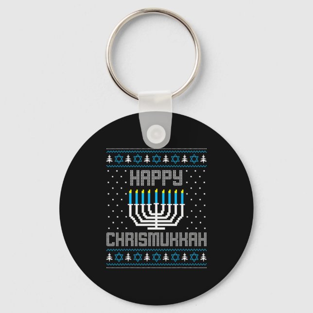 Happy Chrismukkah Menorah Ugly Sweater Christmas H Keychain (Front)