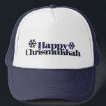 Happy chrismukkah trucker hat<br><div class="desc">Chrismukkah is a pop-culture neologism referring to the merging of the holidays of Christianity's Christmas and Judaism's Hanukkah</div>