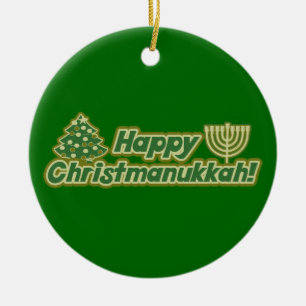 Happy Christmanukkah Ceramic Ornament