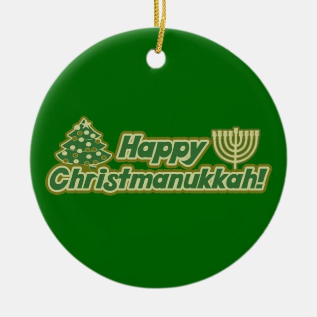 Happy Christmanukkah Ceramic Ornament (Front)