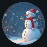 Happy Christmas and cute snowman Classic Round Sticker<br><div class="desc">Happy Christmas and cute snowman Sticker</div>