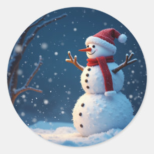 Happy Christmas and cute snowman Classic Round Sticker